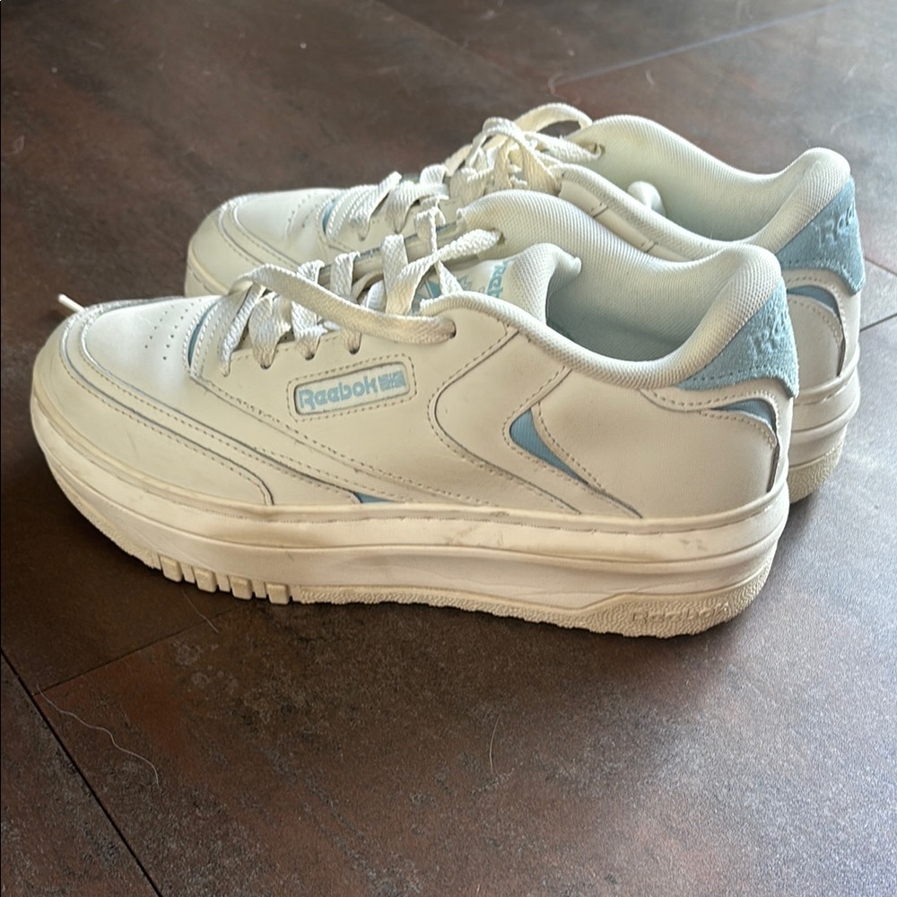 Reebok White and Blue Club C platform